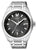 Bracelet de montre pour homme, boîtier rond en acier inoxydable argenté et cadran noir avec index