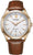 Citizen Herrenuhr mit braunem Lederarmband, weißem Zifferblatt und goldfarbenem Gehäuse