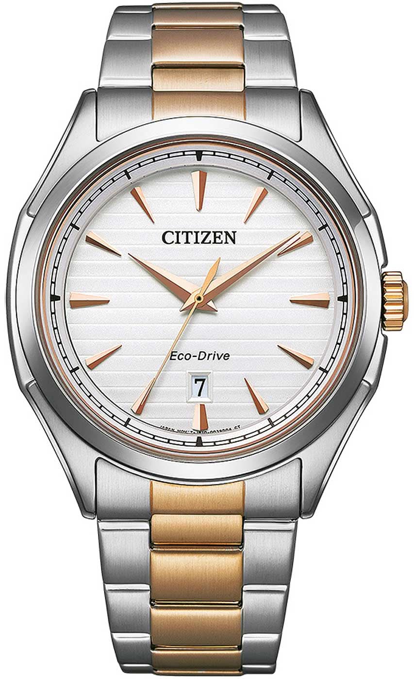 Citizen Uhr mit weißem Zifferblatt, zweifarbigem Metallband und Faltschließe