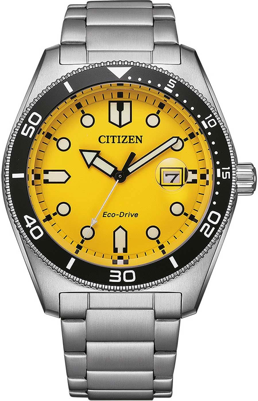 Montre Citizen Solar Quartz avec cadran jaune et bracelet en métal
