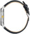 Boîtier de montre et bracelet en cuir noir avec couronne dorée, vue latérale