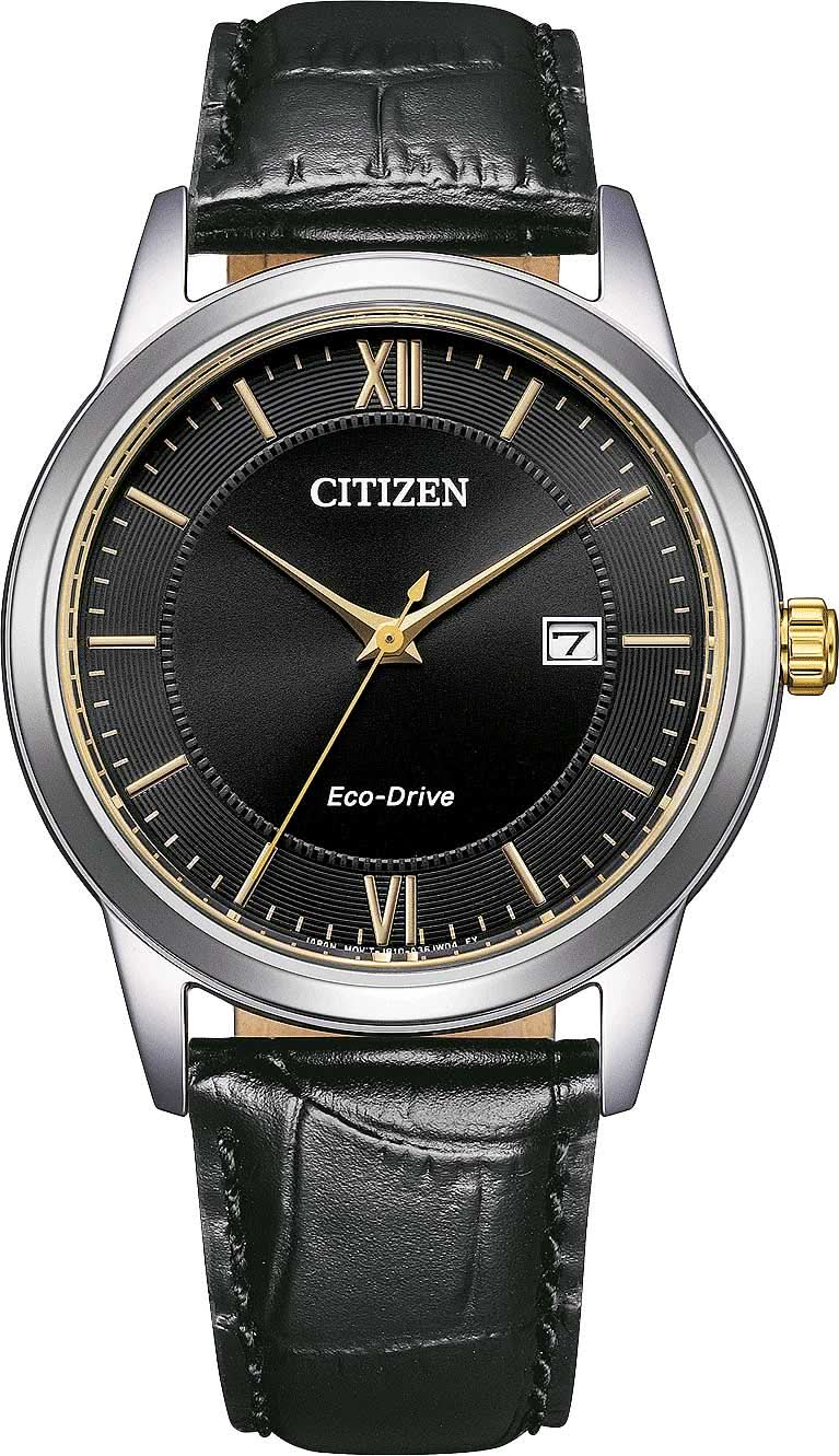 Bracelet pour homme avec cadran noir, accents dorés et bracelet en cuir noir