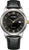 Bracelet pour homme avec cadran noir, accents dorés et bracelet en cuir noir