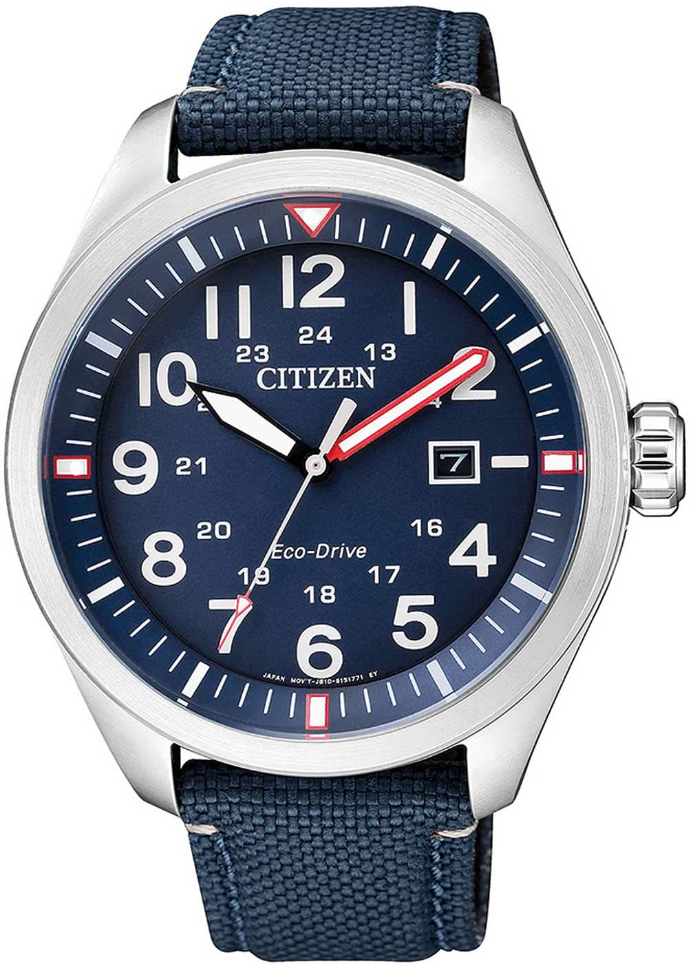 Montre Citizen pour homme avec bracelet en nylon bleu, cadran bleu et boîtier en acier inoxydable