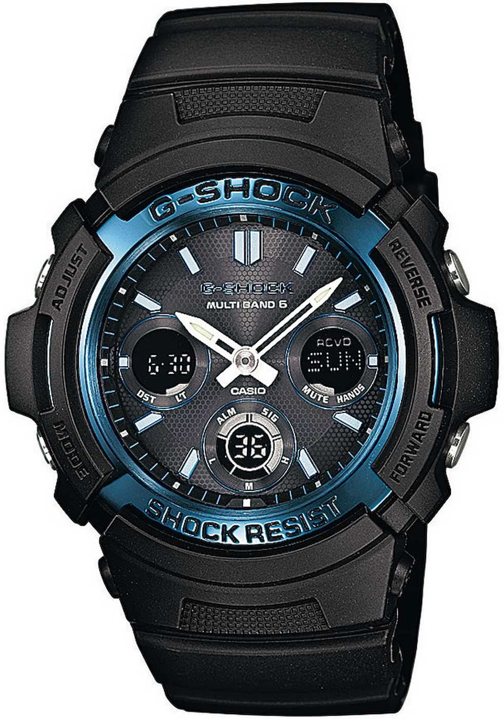 Montre pour homme avec boîtier noir, bracelet noir et cadran bleu lumineux