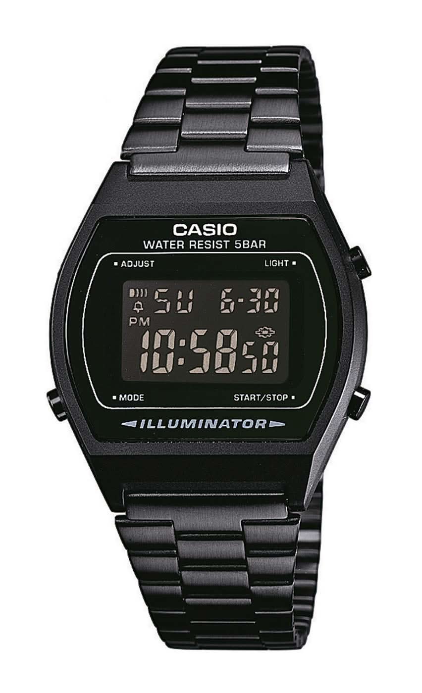 Montre numérique Casio avec bracelet en métal noir et écran LCD