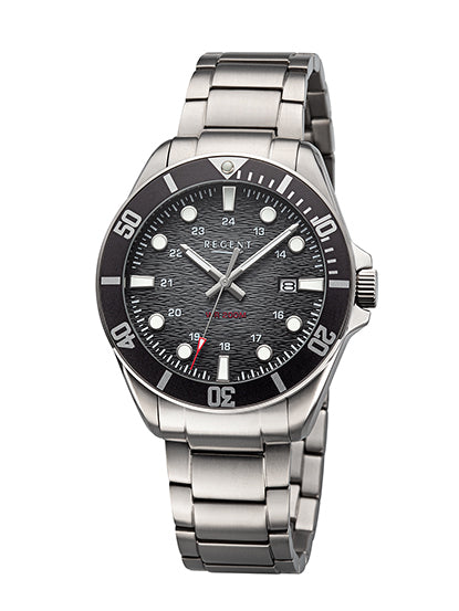 Herrenuhr Regent BA-857 mit schwarzem Zifferblatt und Titan-Metallband