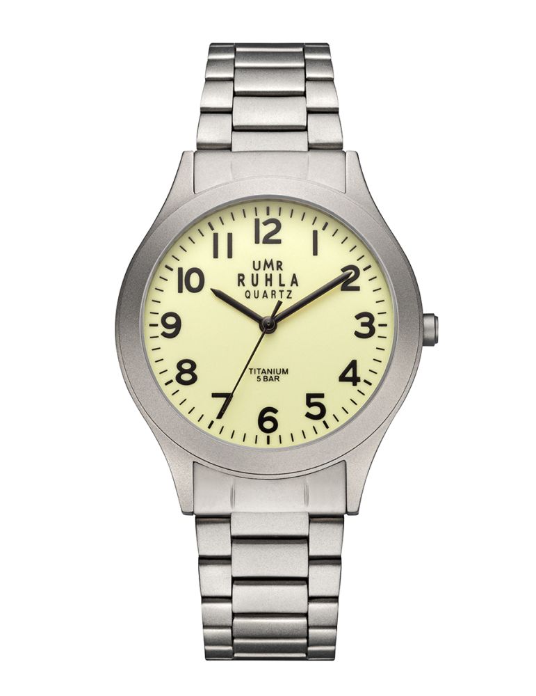 Montre pour homme avec bracelet en métal argenté et cadran clair à index noirs