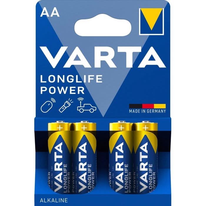 Piles VARTA AA, Alcaline Longlife Power, pack de 4 en blister