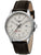 Herrenuhr mit schwarzem Lederarmband, silbernem Gehäuse, Automatik und GMT-Zifferblatt