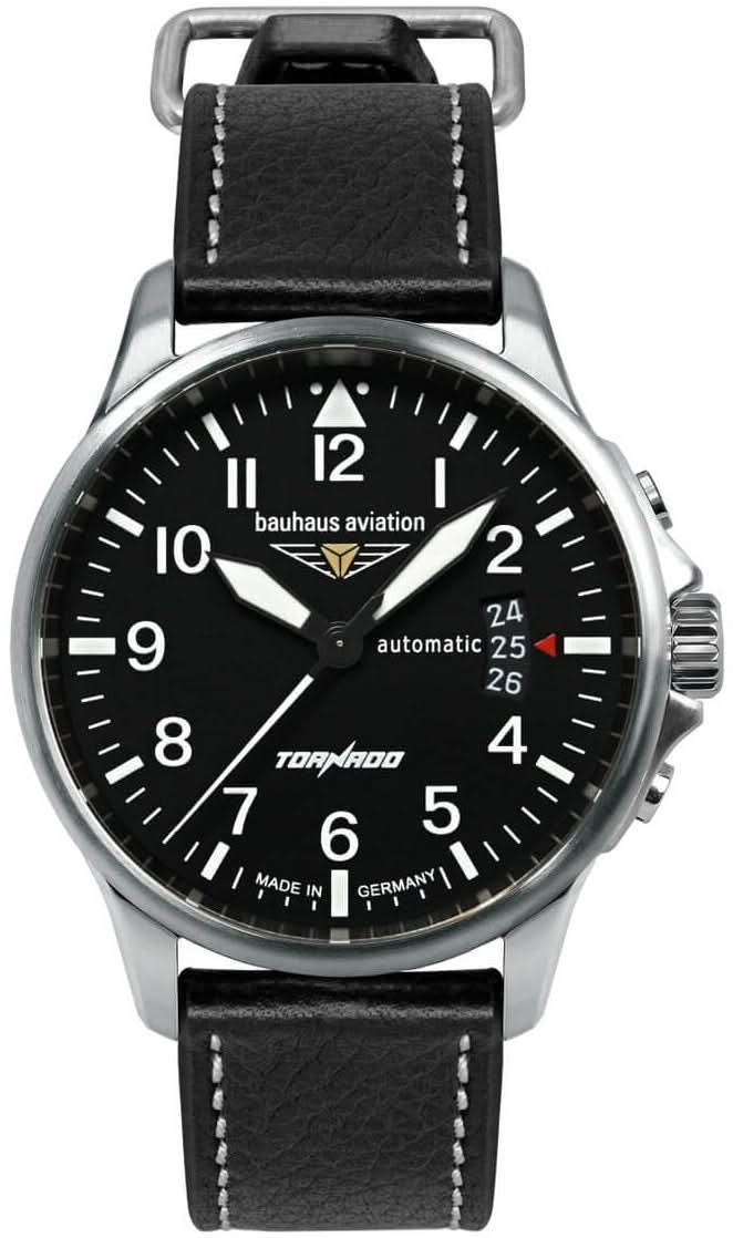 Bracelet de montre pour homme avec cadran noir, boîtier argenté et bracelet en cuir noir
