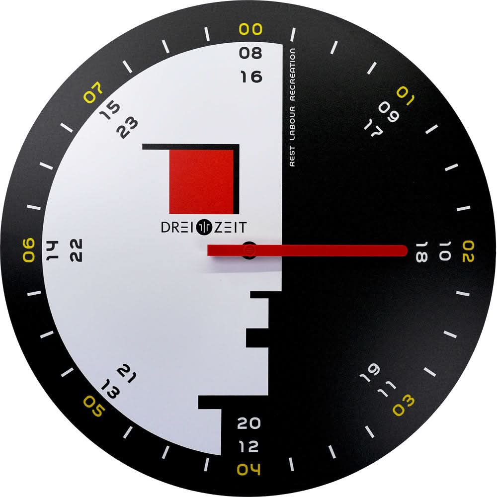 Horloge murale avec cadran rond, design noir et blanc de 35 cm avec aiguilles et index rouges