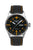 Montre homme avec cadran noir, aiguilles orange et bracelet en cuir