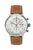 Montre homme avec bracelet en cuir marron, cadran blanc et poussoirs de chronographe