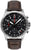 Montre homme avec bracelet en cuir marron et cadran noir, boîtier argenté