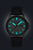Bracelet de montre pour homme avec boîtier noir, bracelet en cuir noir et index lumineux turquoise