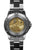 Vue arrière de la montre pour homme avec boîtier ouvert et mouvement visible sur bracelet en titane