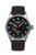 Montre homme avec bracelet en cuir noir, cadran noir, accents rouges et index blancs