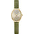 Bering Damenarmbanduhr mit grünem Lederarmband, goldfarbener Gehäuse und beigem Zifferblatt
