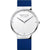 Herrenarmbanduhr mit weißem Zifferblatt, runden Zeigern und blauem Armband