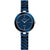 Runde Damenarmbanduhr mit blauem Zifferblatt und blauem Keramikarmband, silbernes Gehäuse