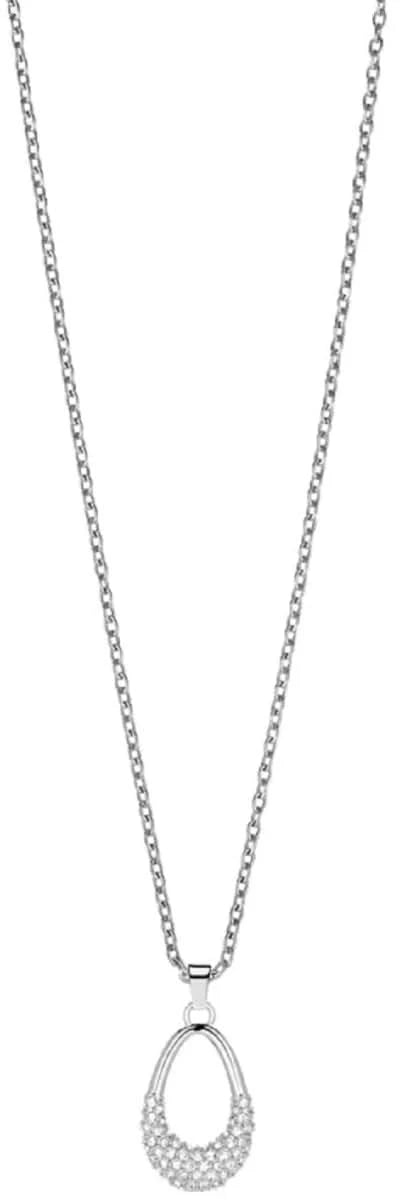 Collier en argent avec maillons et pendentif en forme de goutte orné de pierres scintillantes