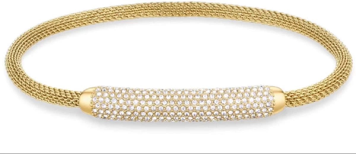 BERING bracelet en acier inoxydable avec maille milanaise et plaque de cristaux scintillants, couleur or