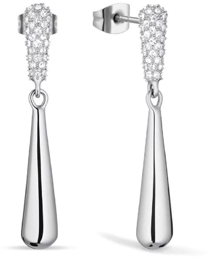 Boucles d'oreilles pendantes argentées avec zircone cubique pavée et goutte, acier inoxydable