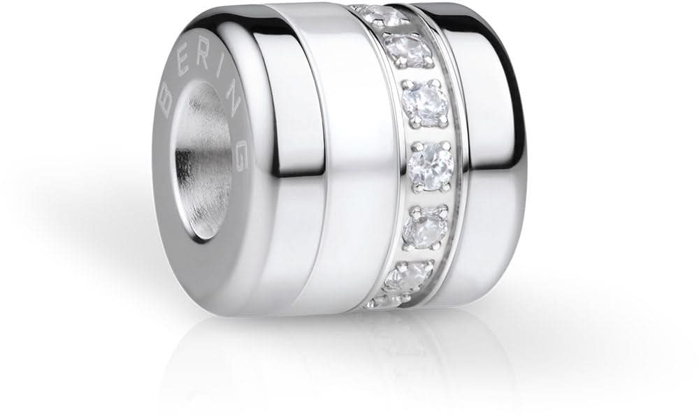 Charme en acier inoxydable avec pavage de zirconias et incrustations sombres, cylindrique