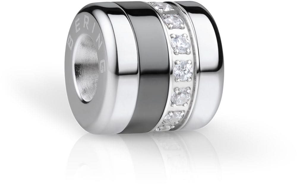 Charme en acier inoxydable avec anneau en zircone, couleur argent et insert noir