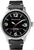 Montre homme avec cadran noir, logo Messerschmitt et bracelet en cuir marron