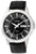 Montre homme avec cadran noir, boîtier argenté et bracelet en cuir noir