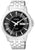 Montre homme en acier inoxydable avec cadran noir, affichage de la date et bracelet en métal