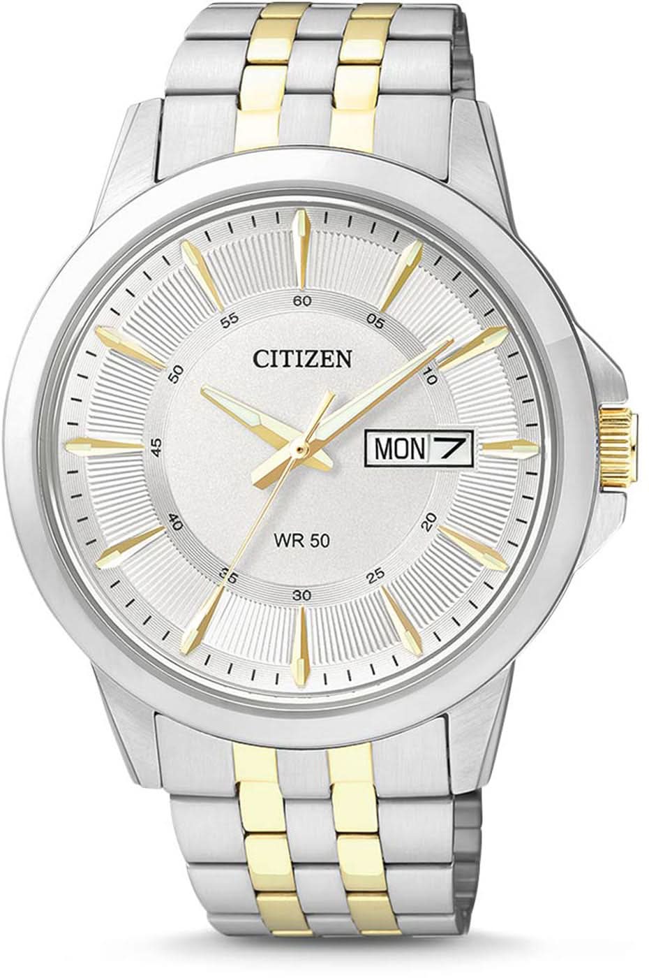 Bracelet de montre pour homme en acier inoxydable, bracelet argenté avec des accents dorés, affichage de la date
