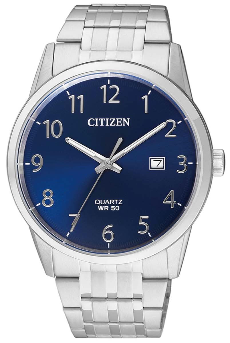 Herrenuhr von Citizen mit blauem Zifferblatt und silberfarbenem Edelstahlarmband