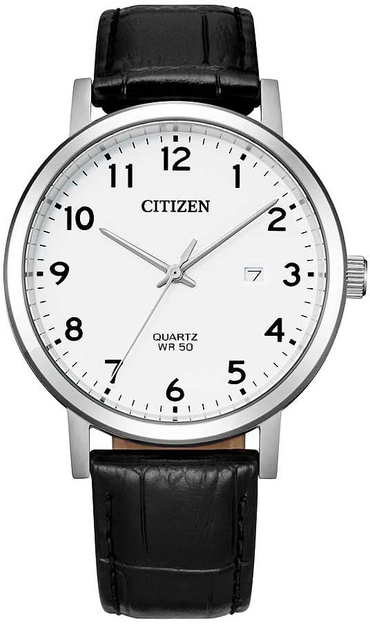 Bracelet de montre pour homme avec cadran blanc, chiffres noirs et bracelet en cuir noir