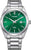 Montre homme avec cadran vert, logo CITIZEN, bracelet en acier inoxydable, aiguilles et guichet date