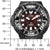 Cadran de montre pour homme avec accent rouge, lunette noire et grands index lumineux