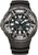 Montre homme avec bracelet en caoutchouc noir, cadran noir et lunette argentée