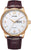 Montre homme : bracelet en cuir bordeaux, boîtier doré, cadran blanc