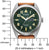 Montre pour homme avec cadran vert et bracelet en cuir marron, mesure dans l'image