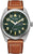 Montre pour homme avec bracelet en cuir marron et cadran vert, boîtier en titane