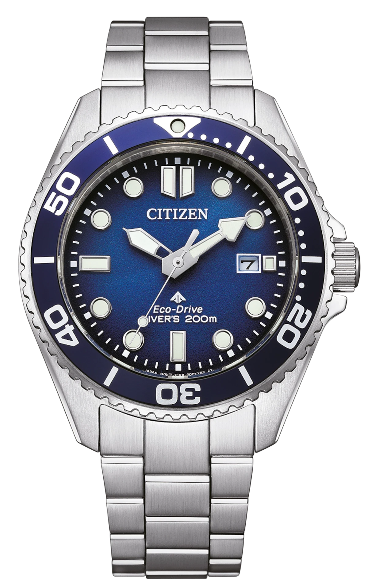 Montre pour femme avec cadran bleu, bracelet en acier inoxydable argenté et lunette de plongée