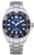 Montre pour femme avec cadran bleu, bracelet en acier inoxydable argenté et lunette de plongée