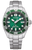Montre homme avec cadran vert, bracelet en acier inoxydable et lunette tournante