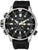 Montre homme avec cadran noir, boîtier en acier inoxydable et bracelet en caoutchouc noir