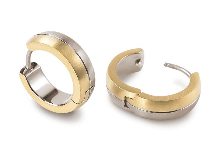 Boccia Titanium 0539-02 Créoles Bicolore • Titane pur avec or jaune 18 ct • Satiné mat et poli brillant