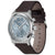 BOSS Chronograph mit silbernem Gehäuse, hellblauem Zifferblatt und dunkelbraunem Lederarmband