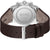 BOSS Chronograph Rückseite mit silbernem Gehäuse und dunkelbraunem Lederarmband