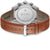 Rückansicht Chronograph-Armbanduhr mit braunem Lederarmband, Dornschließe und Edelstahlboden